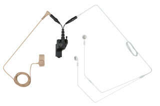 Safariland CIPS Covert Kit for Harris P53 Radio includes white earphones and a beige PTT button